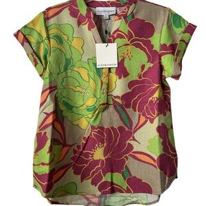 ALEX & PARKER Floral Summer Casual Tropical Short Sleeves Size S Blouse Top BNWT